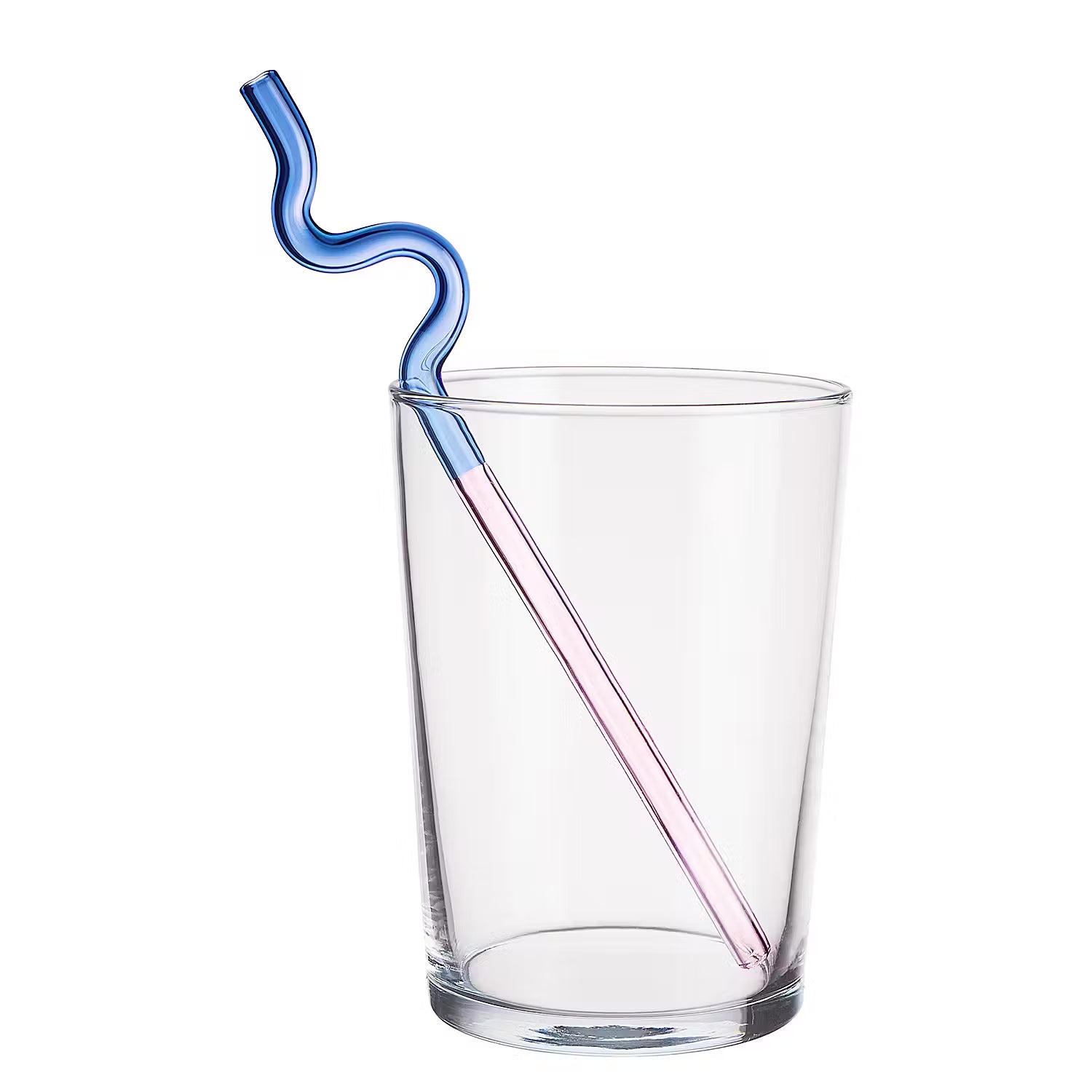 WAVE Trinkhalm 8er-Set - Borosilikatglas - Blau / Pink
