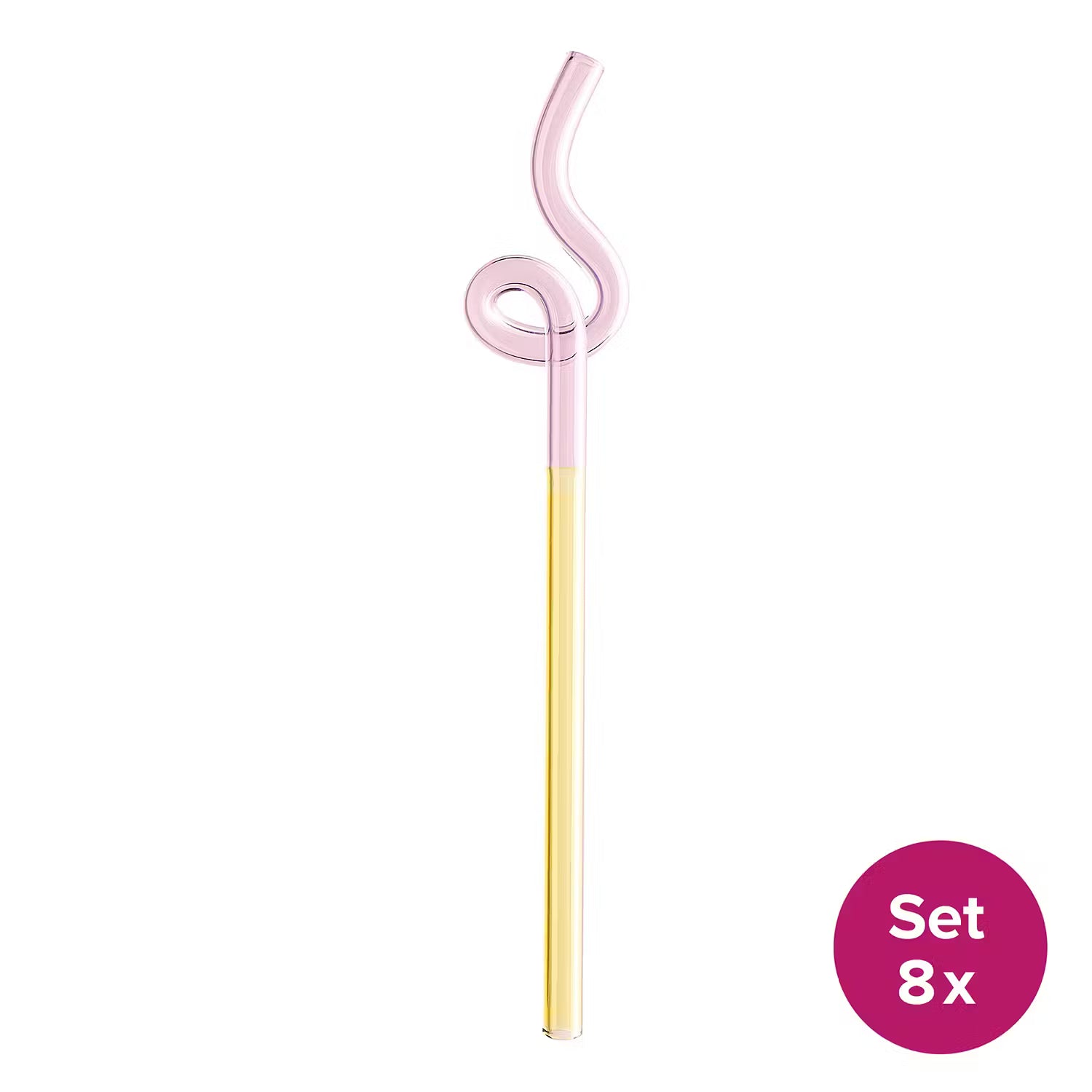 WAVE Trinkhalm 8er-Set - Borosilikatglas - Gelb / Pink