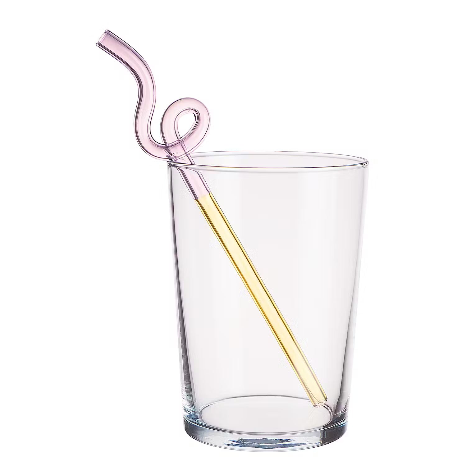WAVE Trinkhalm 8er-Set - Borosilikatglas - Gelb / Pink