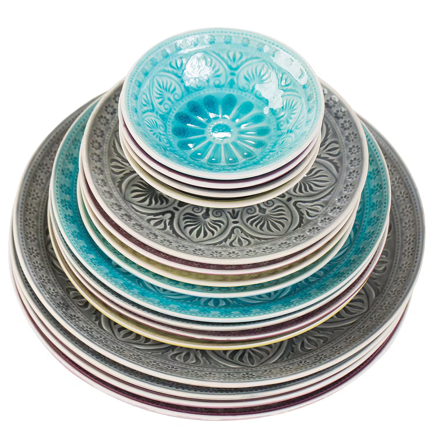 SUMATRA Essteller 6er-Set - Steinzeug - Türkis
