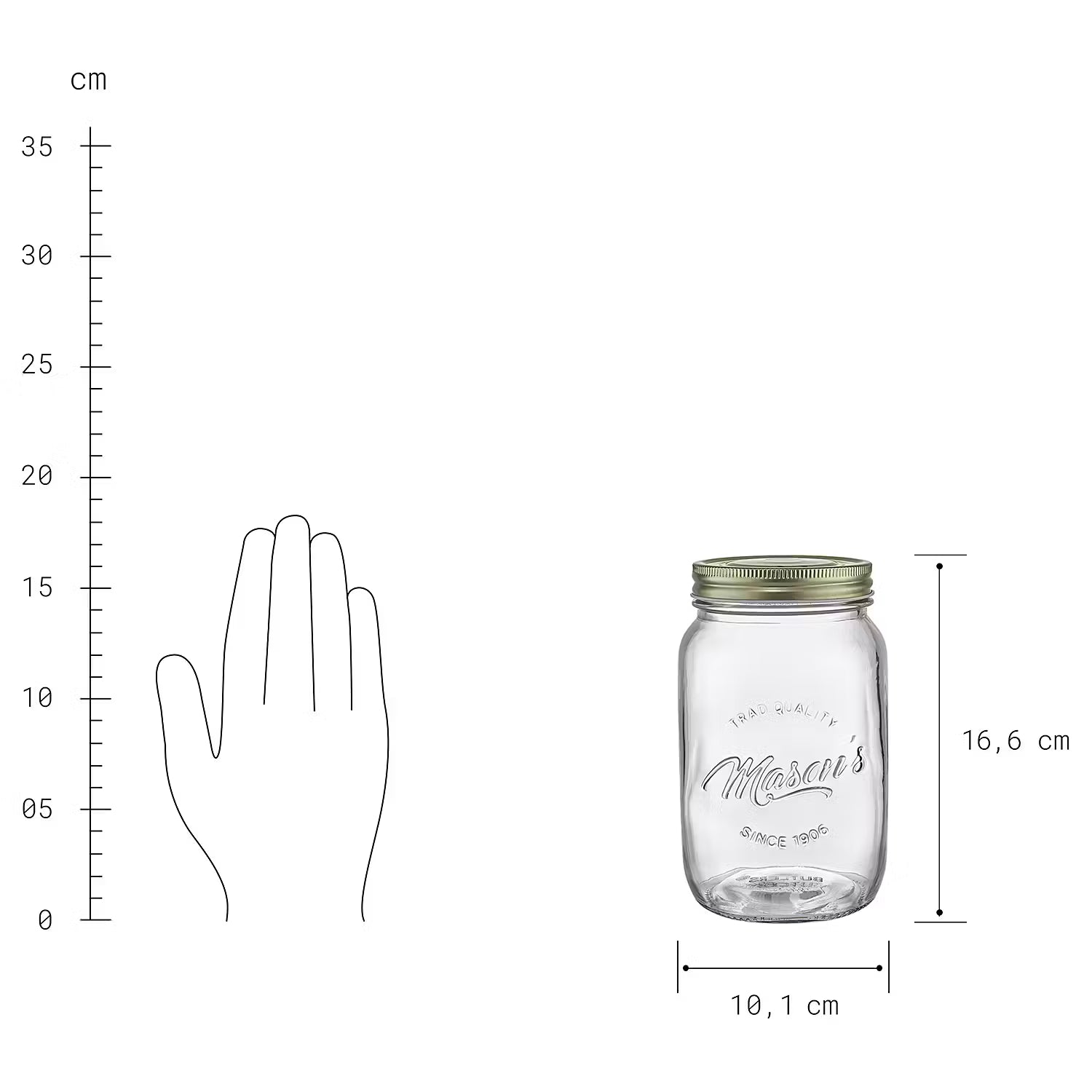 MASON'S Aufbewahrungsglas 6er-Set - Glas / Blech - Transparent - Fassungsvermögen: 1 L