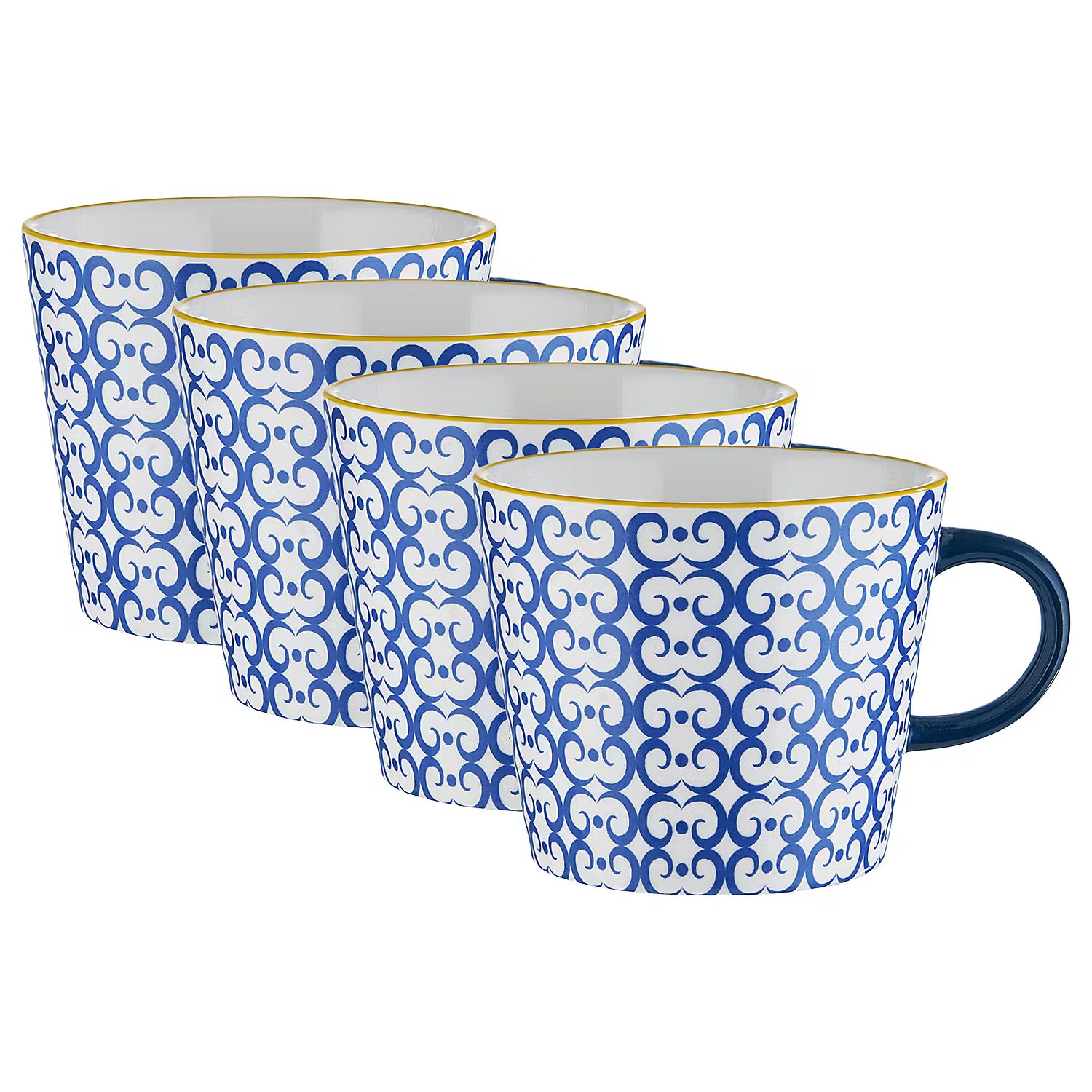 ORNAMENTS Tasse 4er-Set - Porzellan - Blau/Gelb