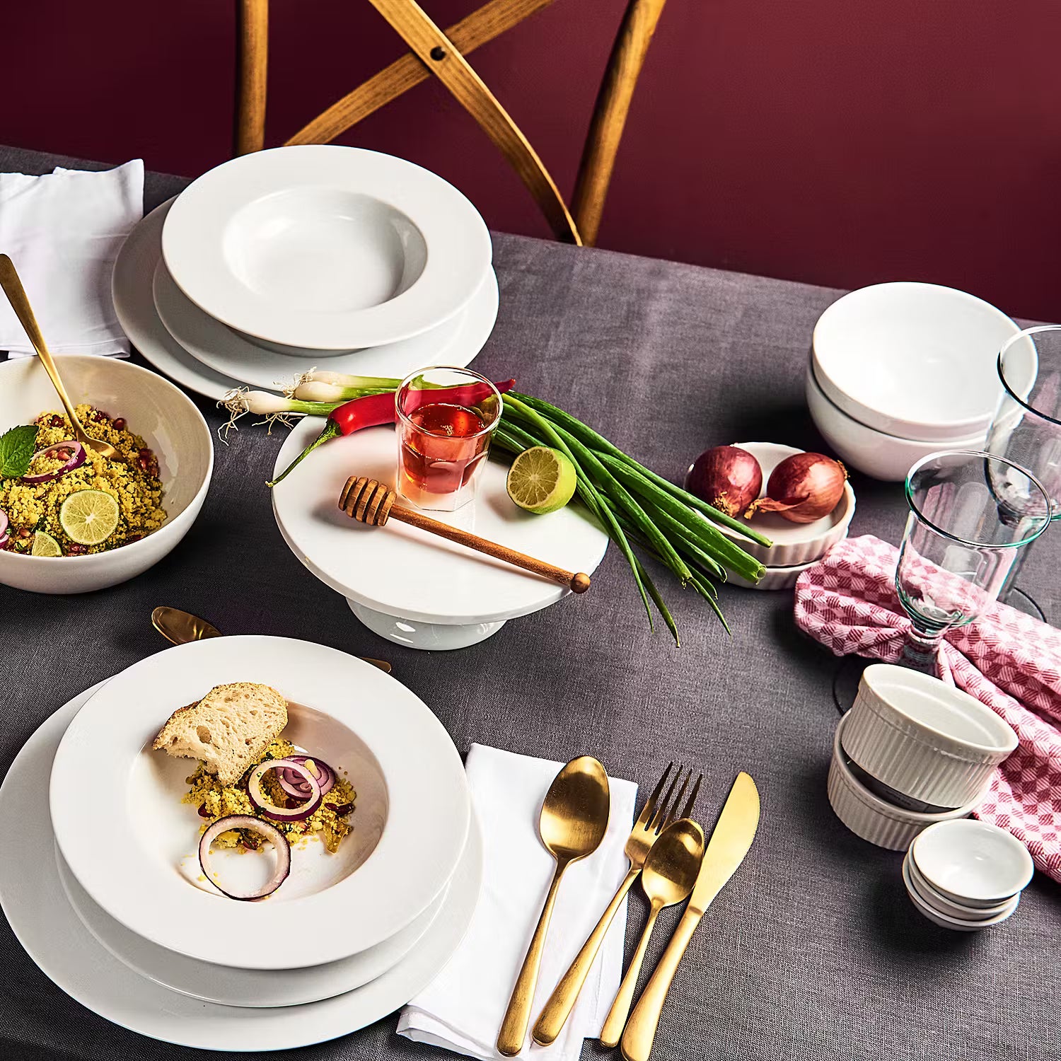 PURO Salatschale 6er-Set - Qualitätsporzellan - Weiß - Fassungsvermögen: 1.5 L