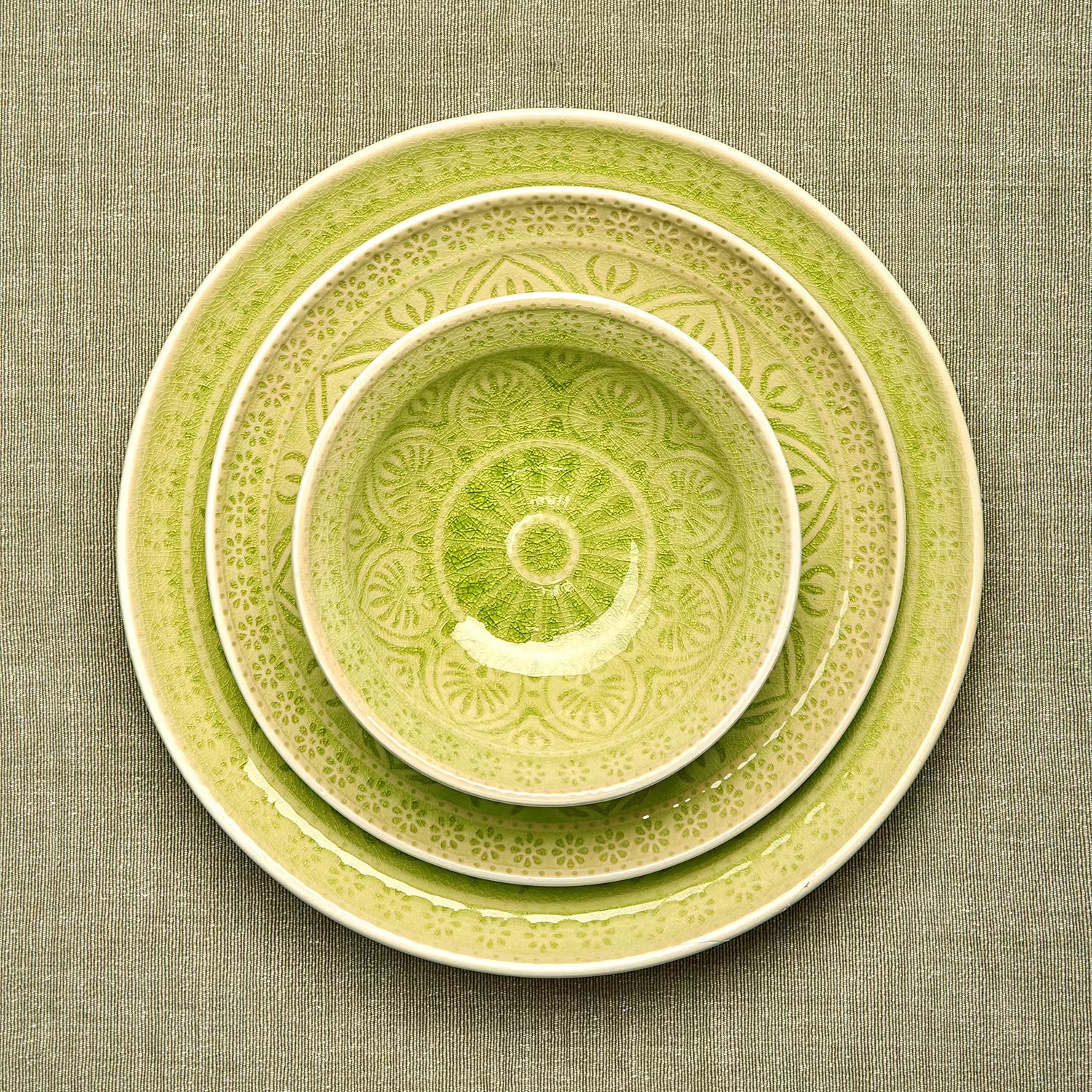 SUMATRA Essteller 6er-Set - Steinzeug - Hellgrün