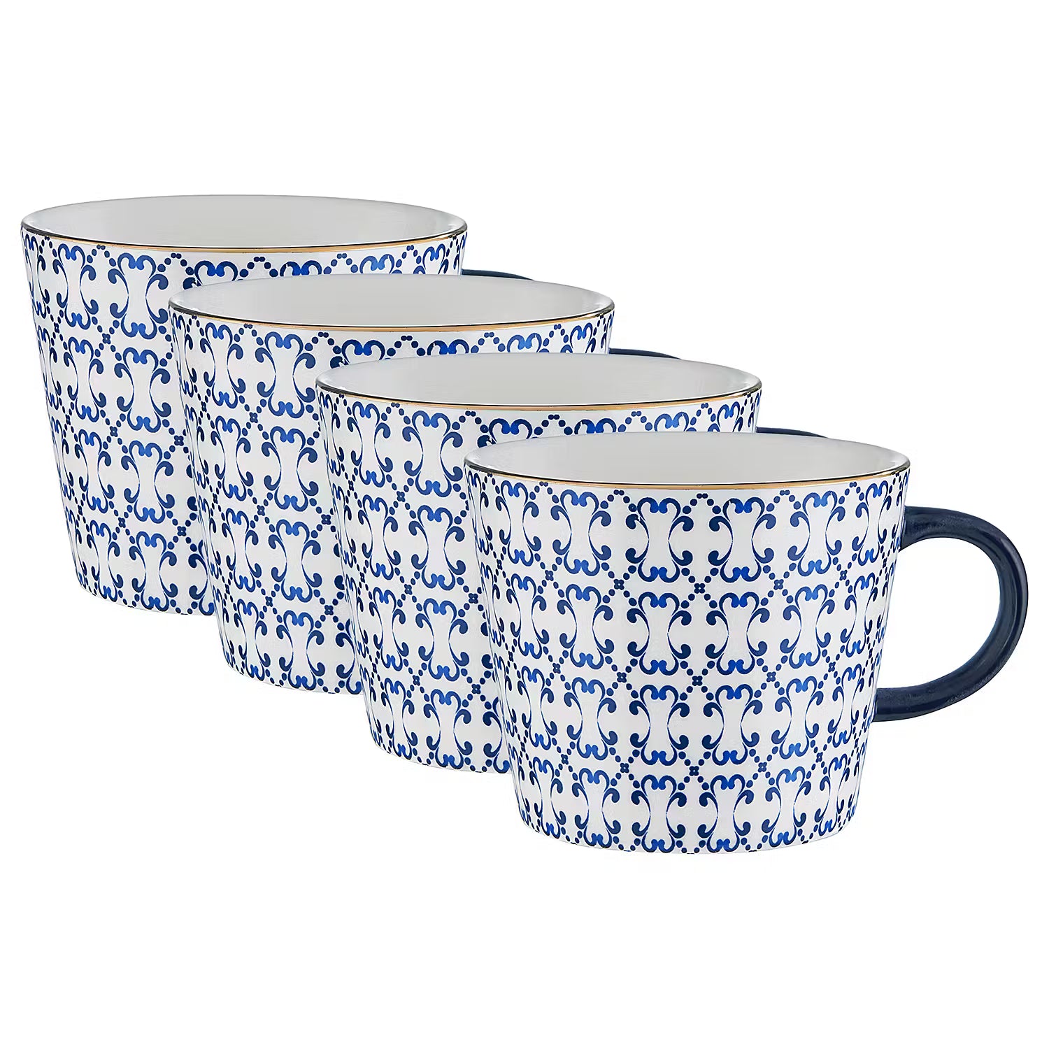 ORNAMENTS Tasse 4er-Set - Porzellan - Dunkelblau/Gold