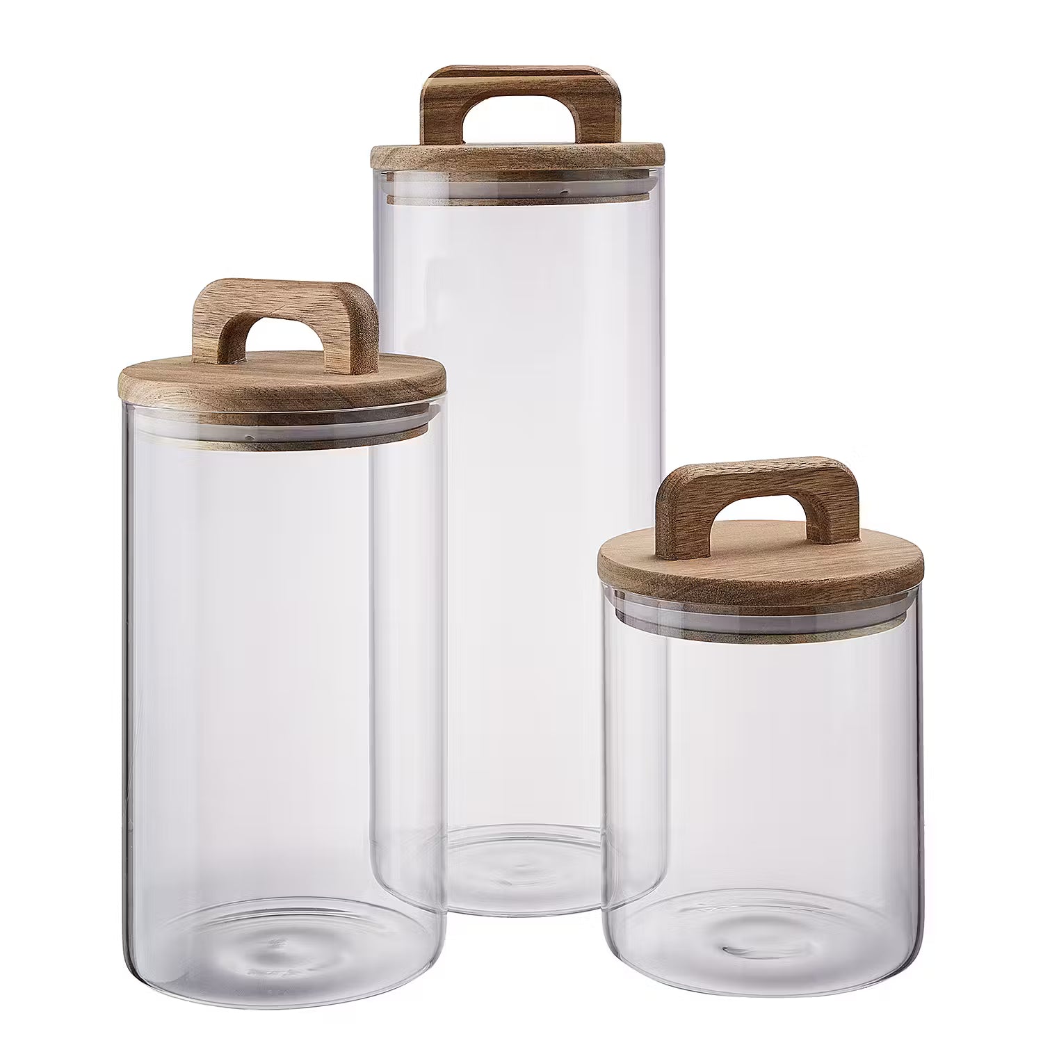STORAGE Vorratsglas 6er-Set - Borosilikatglas / Akazienholz / Silikon - Transparent - Fassungsvermögen: 1.25 L