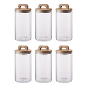 STORAGE Vorratsglas 6er-Set - Borosilikatglas / Akazienholz / Silikon - Transparent - Fassungsvermögen: 1.25 L