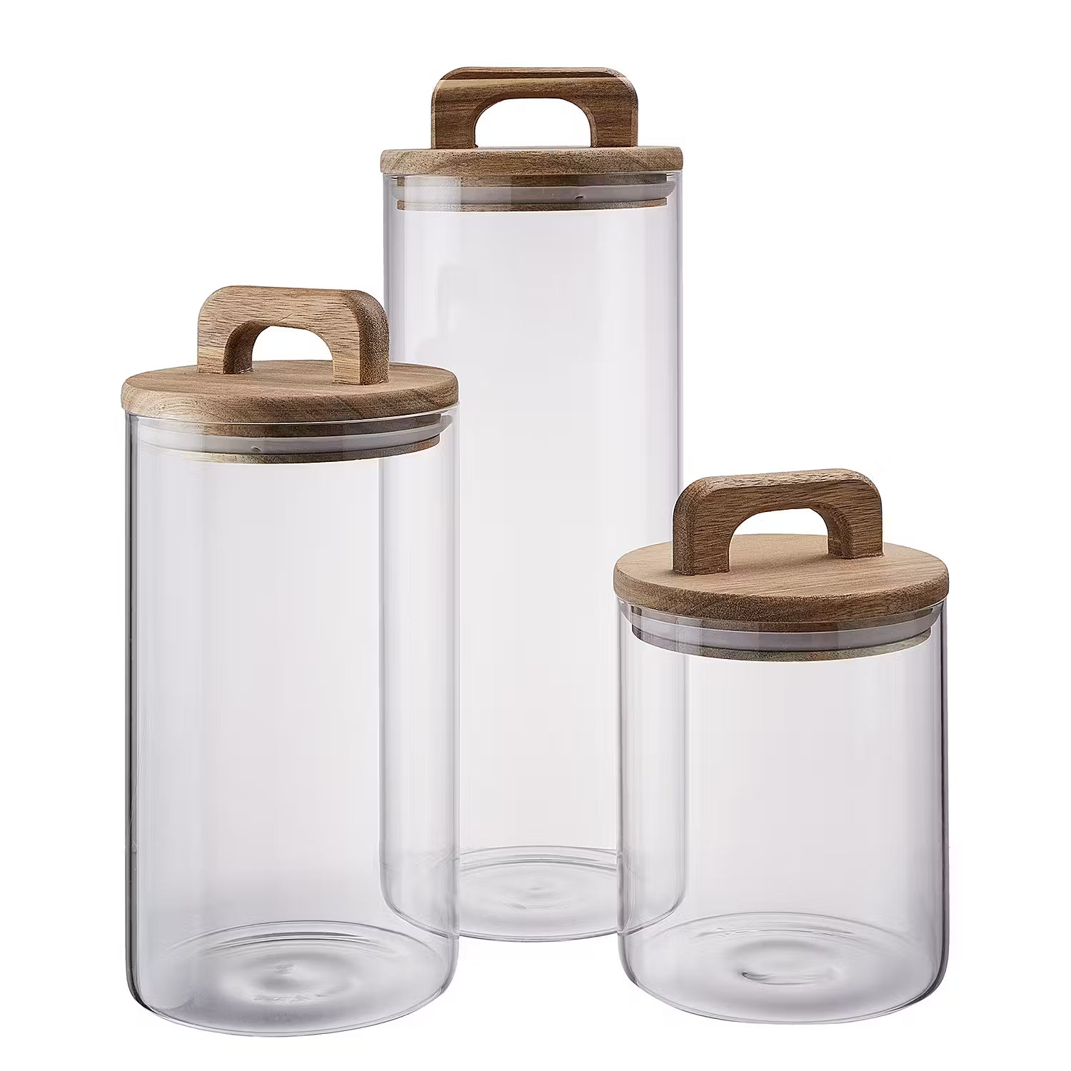 STORAGE Vorratsglas 6er-Set - Borosilikatglas / Akazienholz / Silikon - Transparent - Fassungsvermögen: 1.8 L