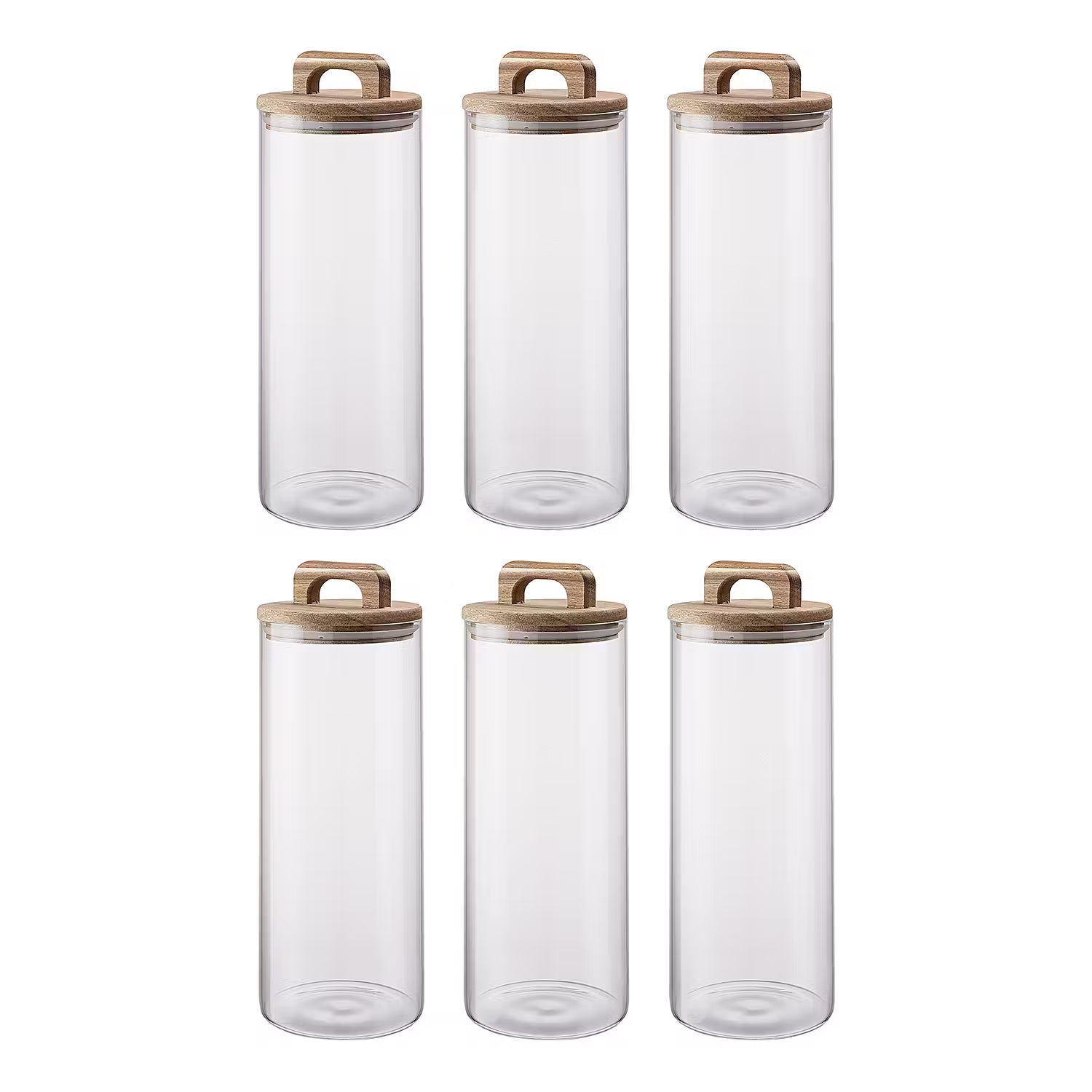 STORAGE Vorratsglas 6er-Set - Borosilikatglas / Akazienholz / Silikon - Transparent - Fassungsvermögen: 1.8 L