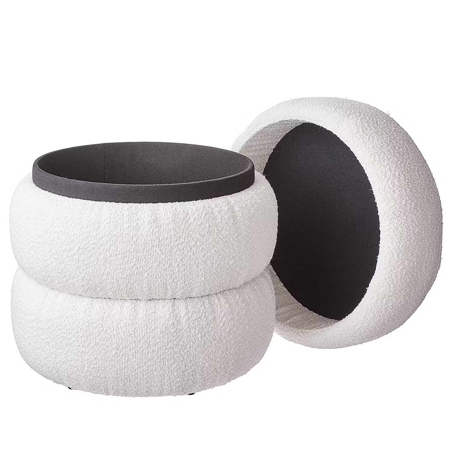 SCANDICE Hocker mit Stauraum - MDF / Boucléstoff / Polyester - Creme