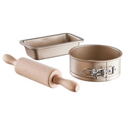 LITTLE CHEF Mini-Backset 3-tlg. - Stahl/Buchenholz - Gold