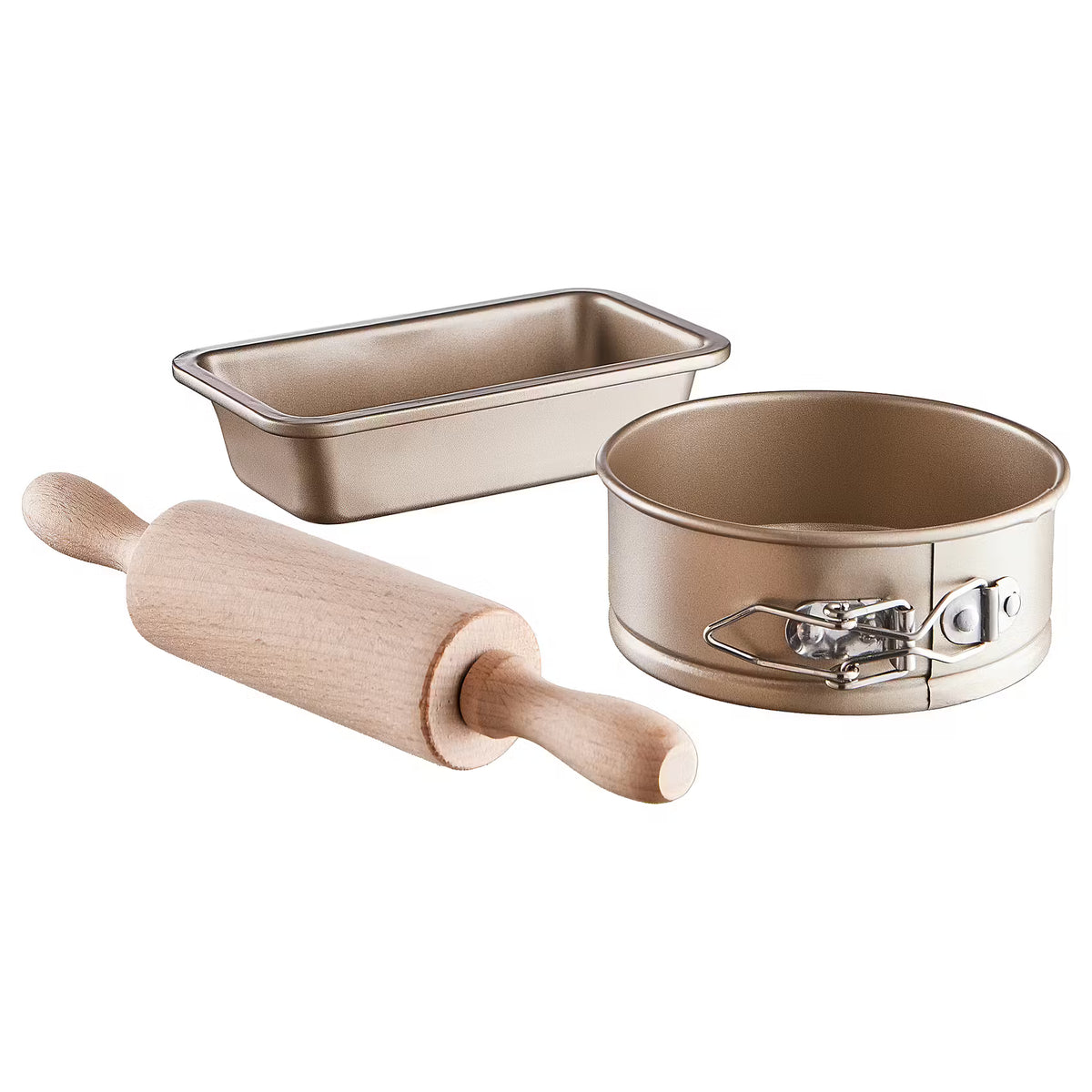 LITTLE CHEF Mini-Backset 3-tlg. - Stahl/Buchenholz - Gold