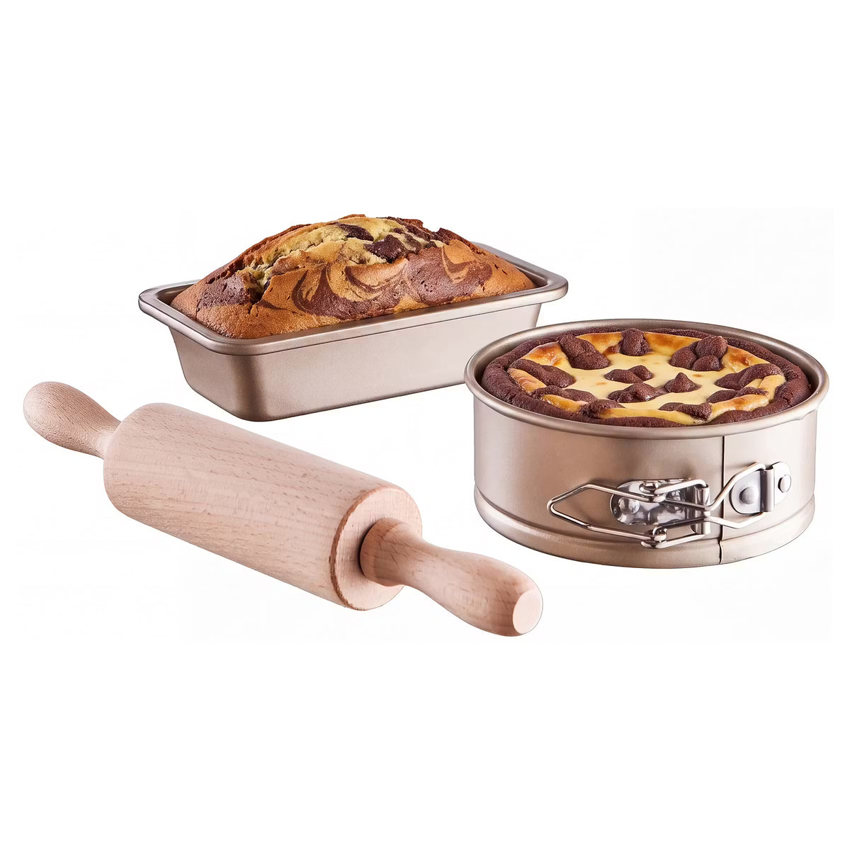 LITTLE CHEF Mini-Backset 3-tlg. - Stahl/Buchenholz - Gold