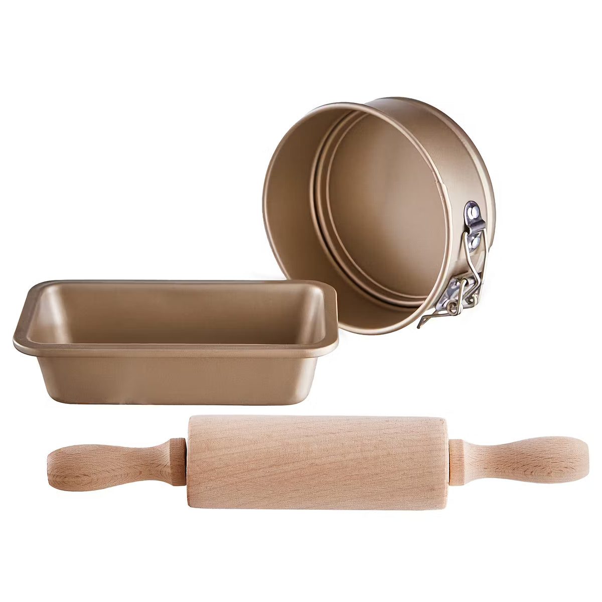 LITTLE CHEF Mini-Backset 3-tlg. - Stahl/Buchenholz - Gold