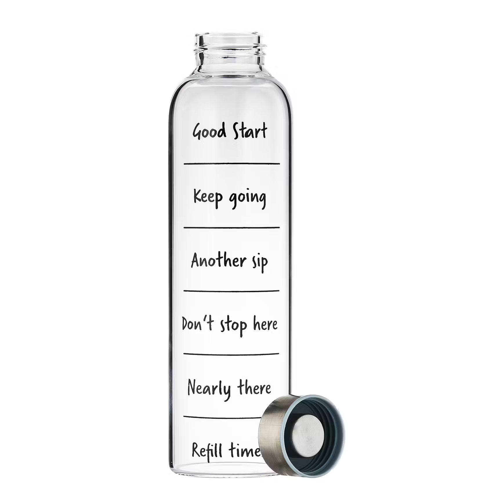 FAVORITE Trinkflasche Good Start - Borosilikatglas, Edelstahl, Polypropylen - Transparent