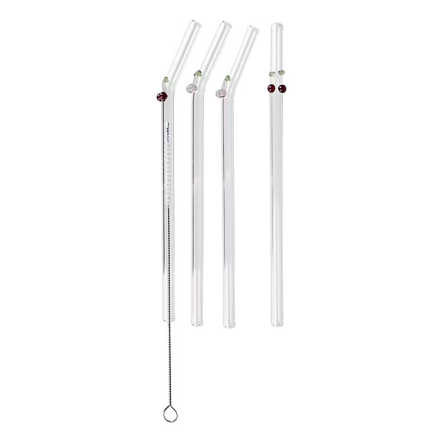 LONG DRINK Trinkhalm-Set 5-tlg. Kirsche - Borosilikatglas - Transparent / Bunt