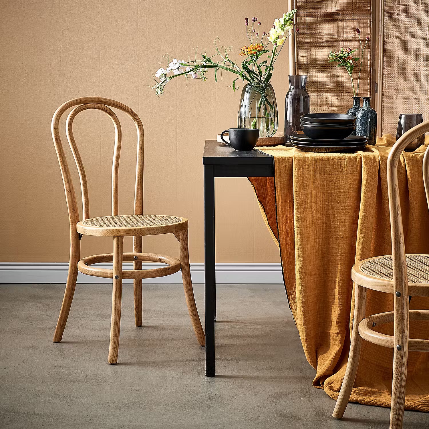 WIENER MELANGE Esszimmerstuhl 2er-Set - Ulmenholz / Rattan - Natur