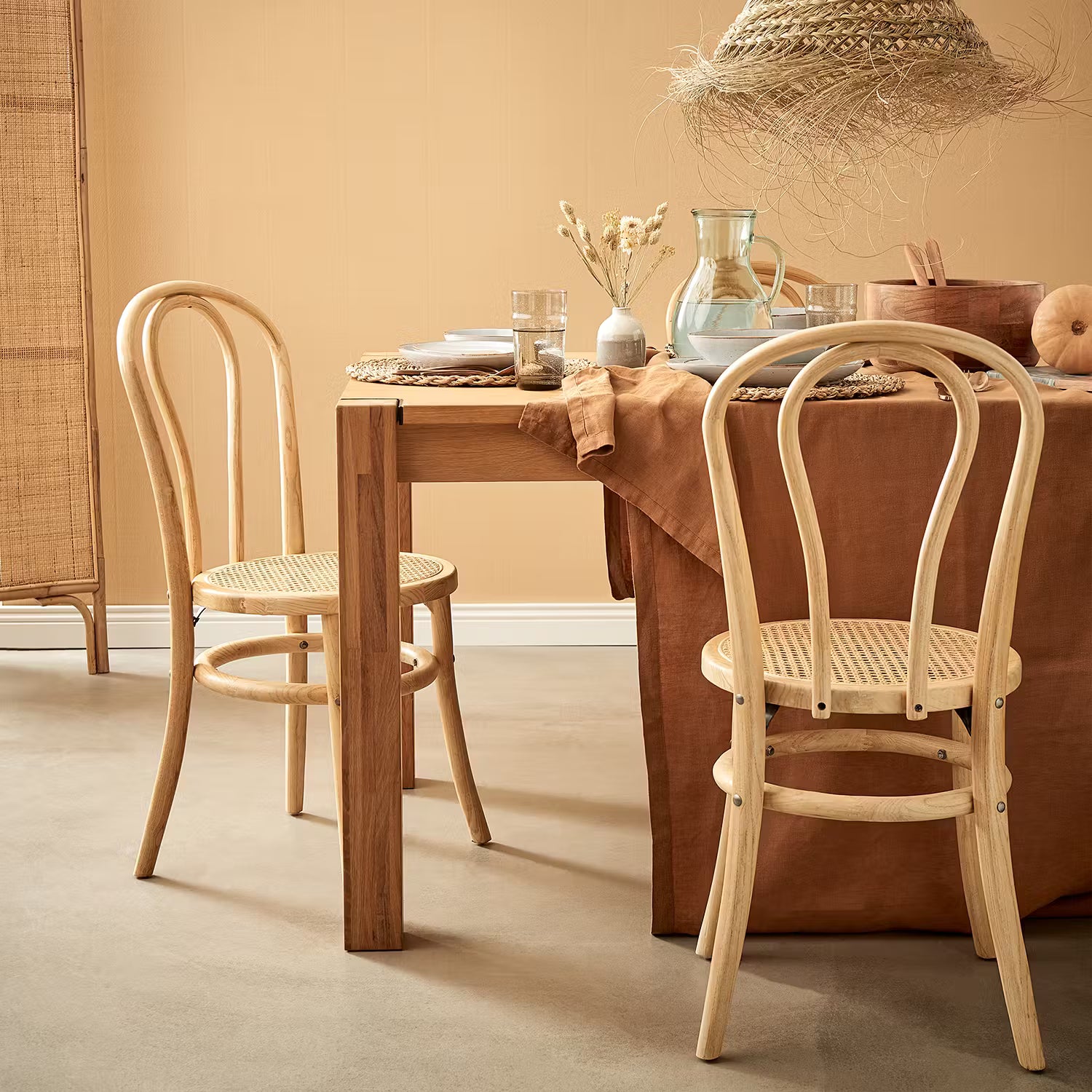 WIENER MELANGE Esszimmerstuhl 2er-Set - Ulmenholz / Rattan - Natur