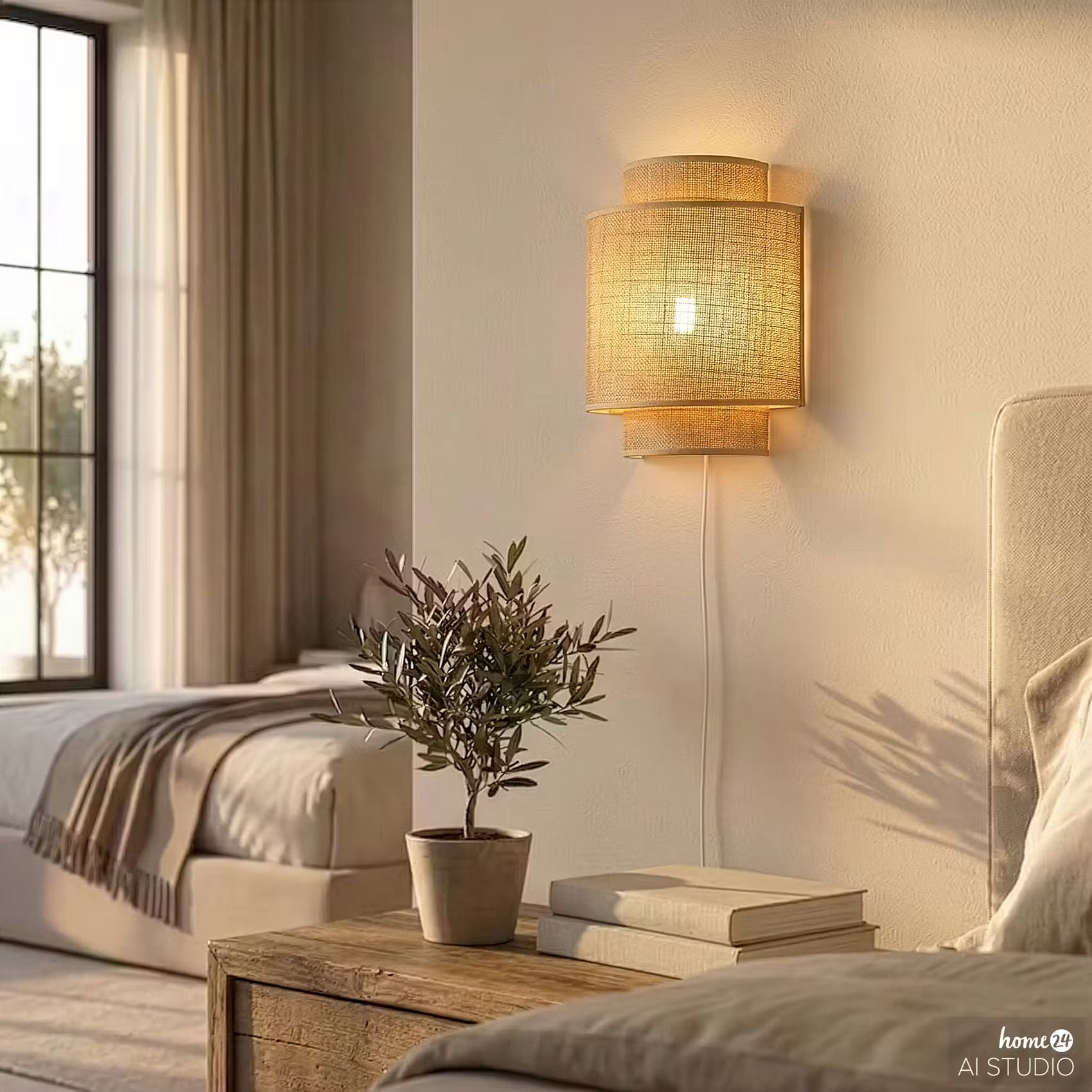 RAW LINEN Wandleuchte - Rattan - 1-falmmig