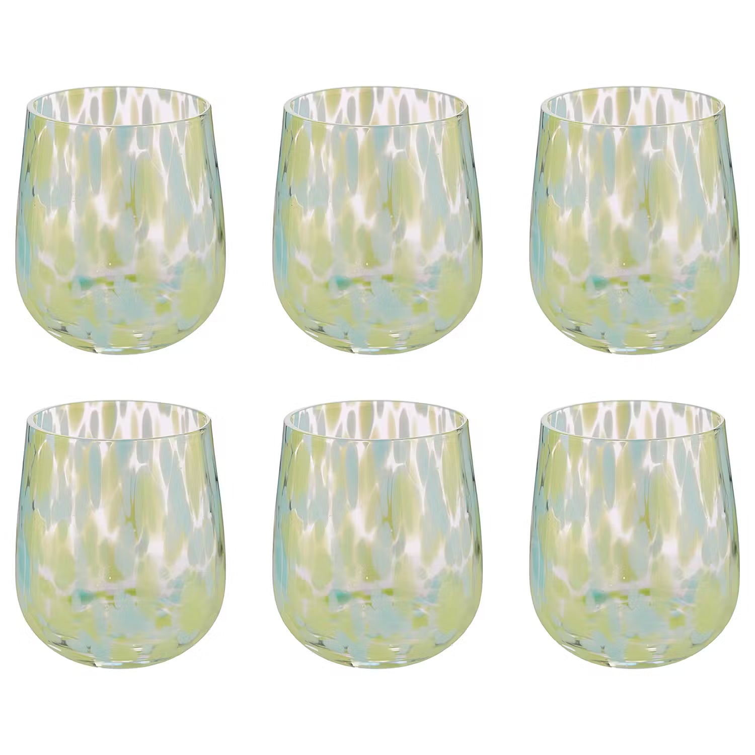 CONFETTI Trinkglas 6er-Set - Klarglas - Blau / Grün