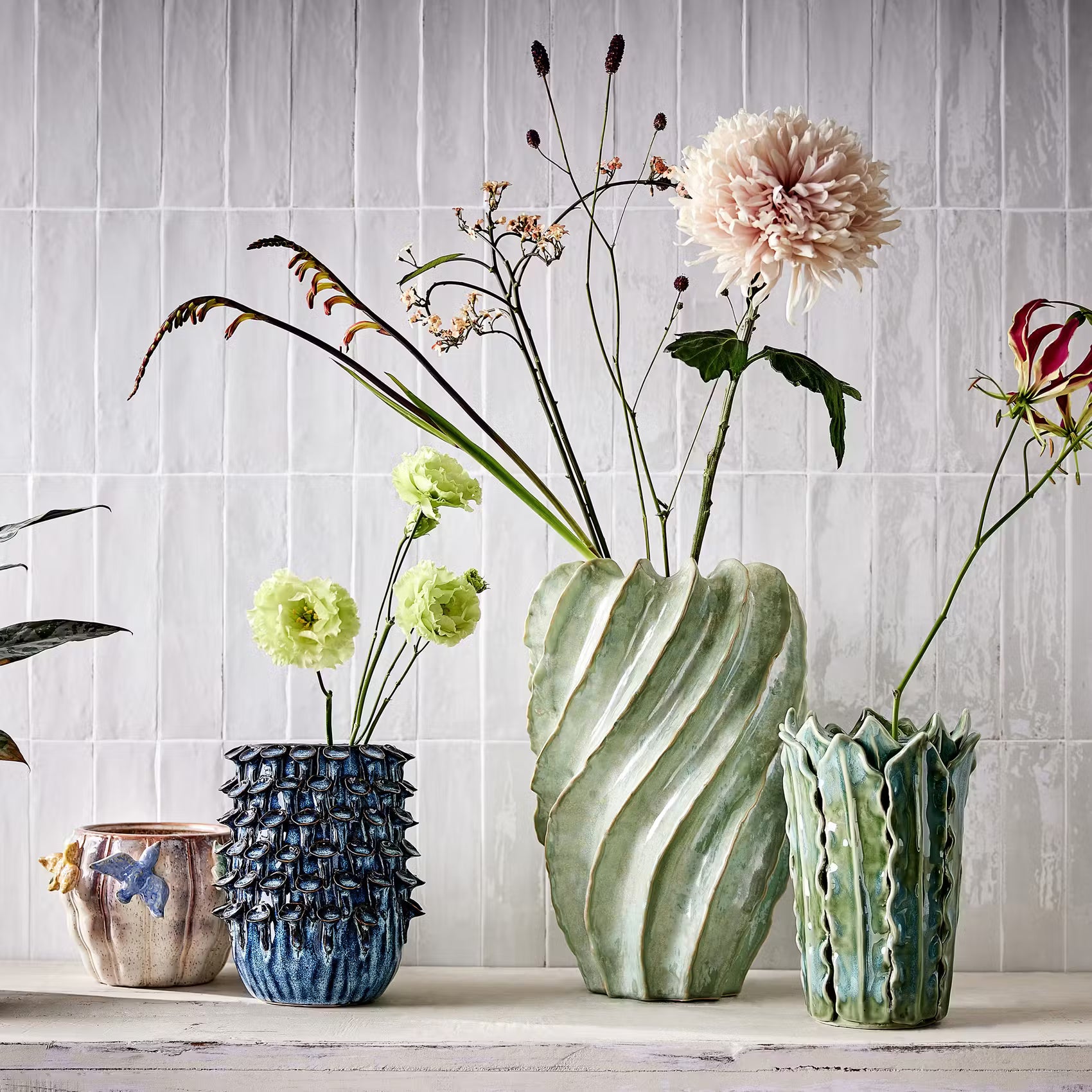 GAIA Vase Blätter - Steingut - Grün