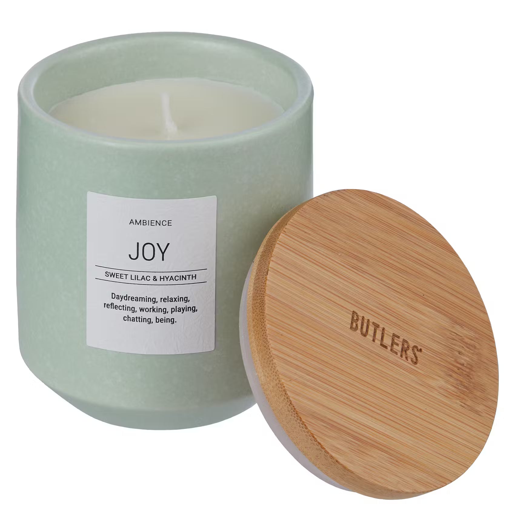 AMBIENCE Duftkerze Joy - Steinzeug / Bambus / Sheabutter / Paraffin / Duftöl - Pastellgrün