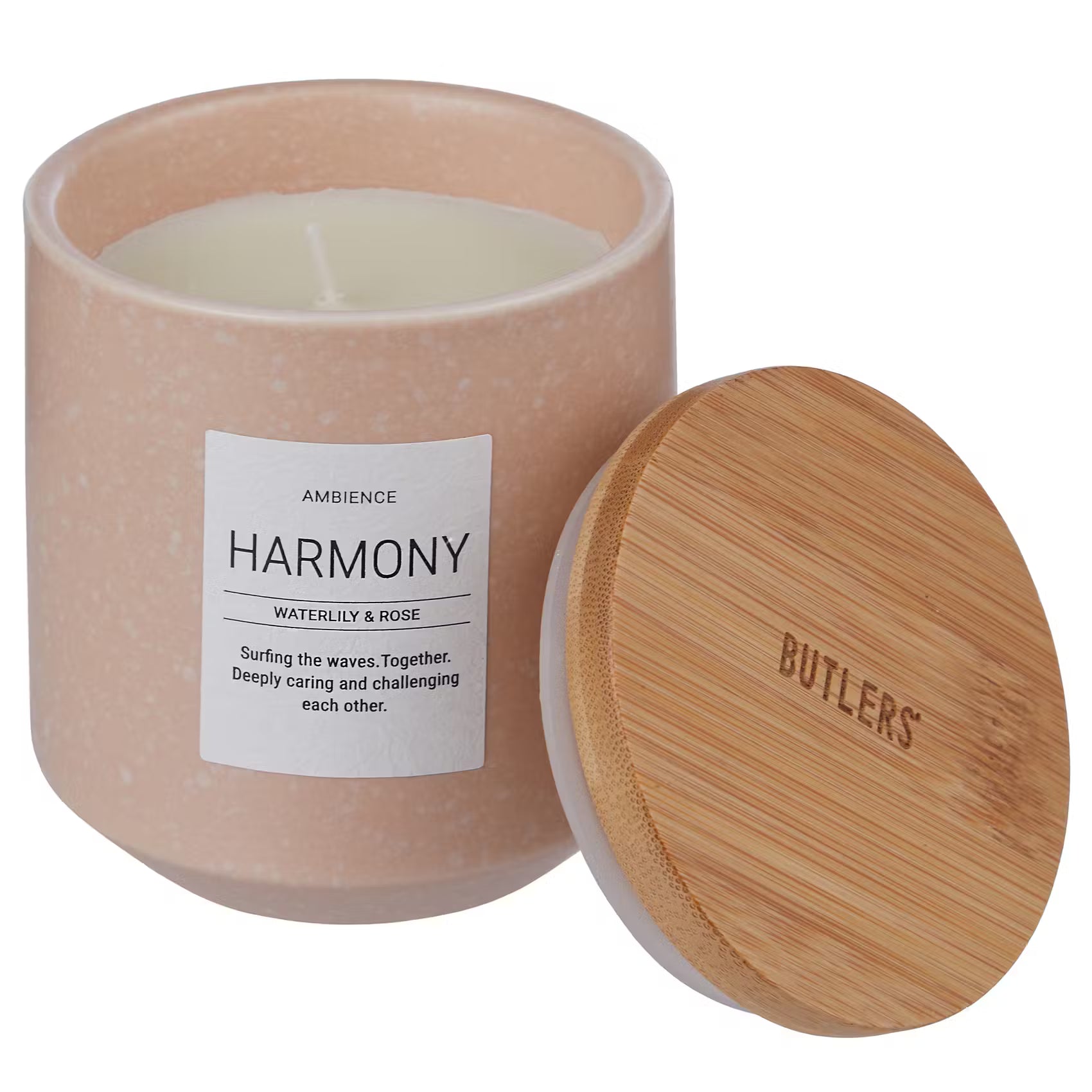 AMBIENCE Duftkerze Harmony - Steinzeug / Bambus / Sheabutter / Paraffin / Duftöl - Pastellrosa