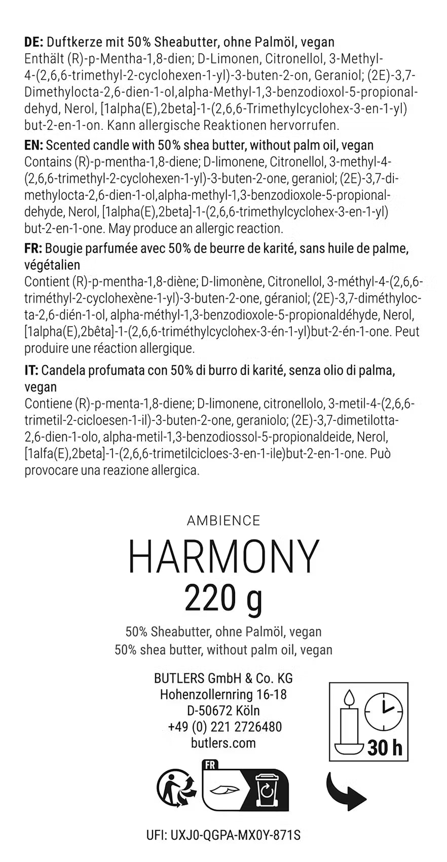 AMBIENCE Duftkerze Harmony - Steinzeug / Bambus / Sheabutter / Paraffin / Duftöl - Pastellrosa
