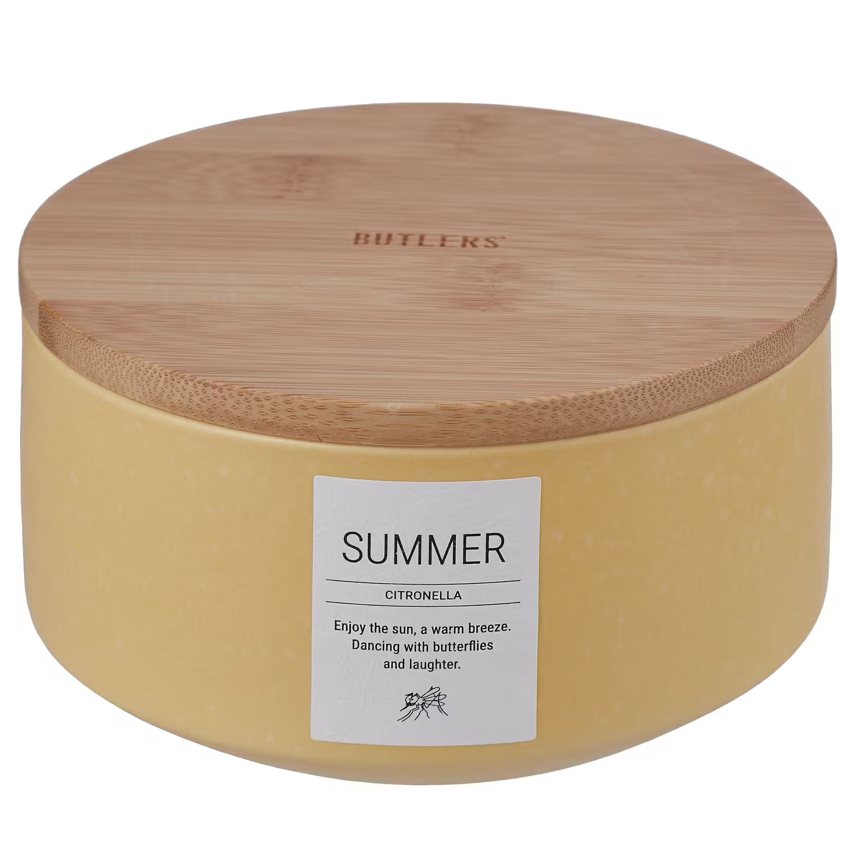 SUMMER Duftkerze Citronella - Steinzeug / Bambus / Sheabutter / Paraffin / Duftöl - Pastellgelb