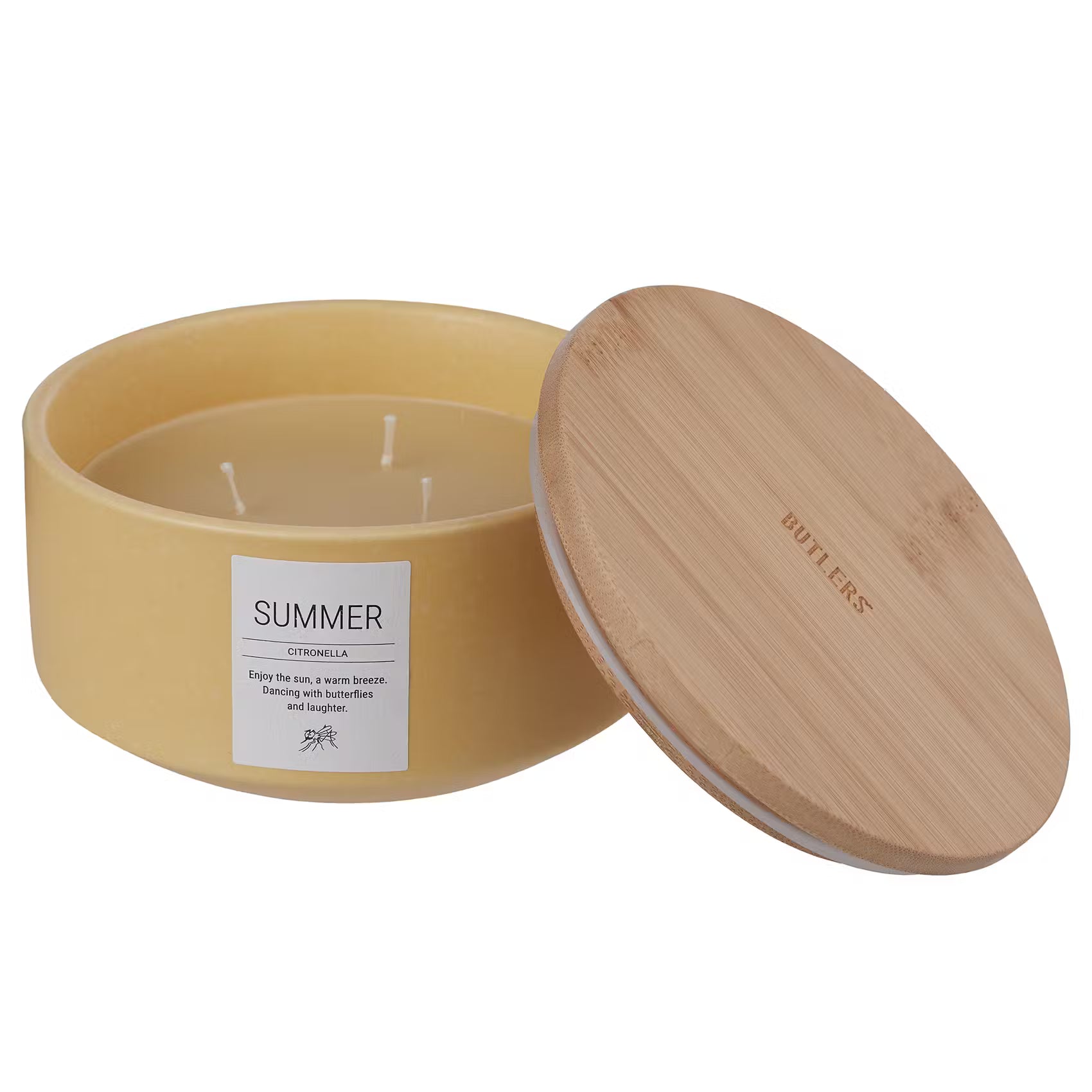 SUMMER Duftkerze Citronella - Steinzeug / Bambus / Sheabutter / Paraffin / Duftöl - Pastellgelb
