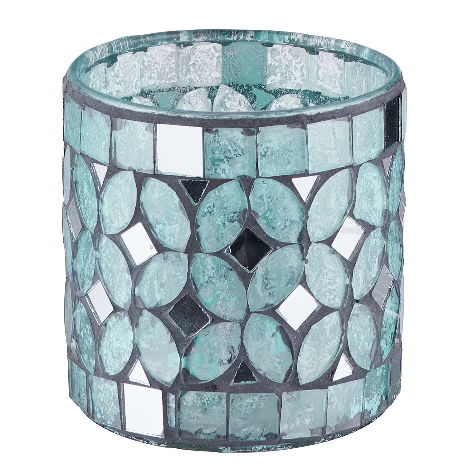 SHIMMER & SHINE Teelichthalter 4er-Set - Glas / Zement - Hellblau