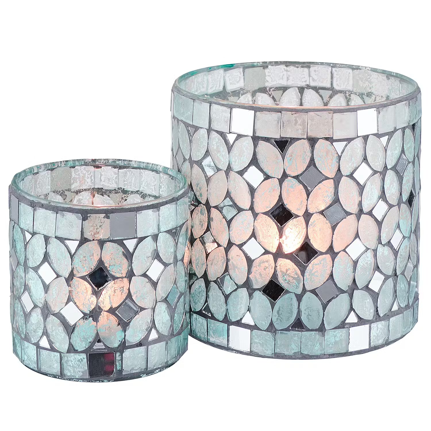 SHIMMER & SHINE Teelichthalter 4er-Set - Glas / Zement - Hellblau