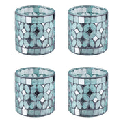 SHIMMER & SHINE Teelichthalter 4er-Set - Glas / Zement - Hellblau