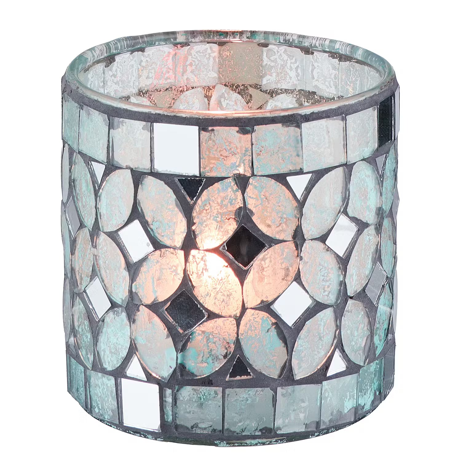 SHIMMER & SHINE Teelichthalter 4er-Set - Glas / Zement - Hellblau