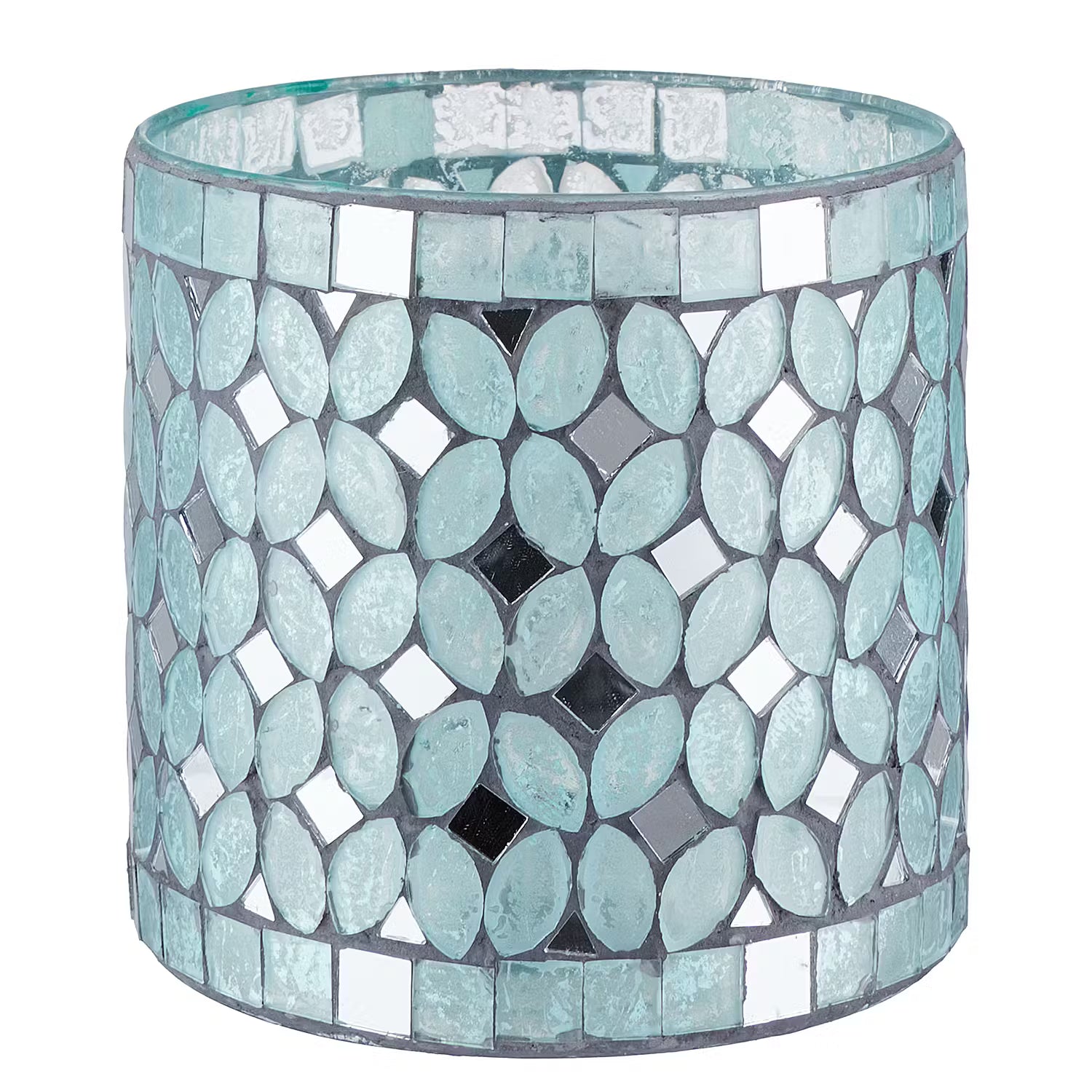 SHIMMER & SHINE Teelichthalter 2er-Set - Glas / Zement - Hellblau
