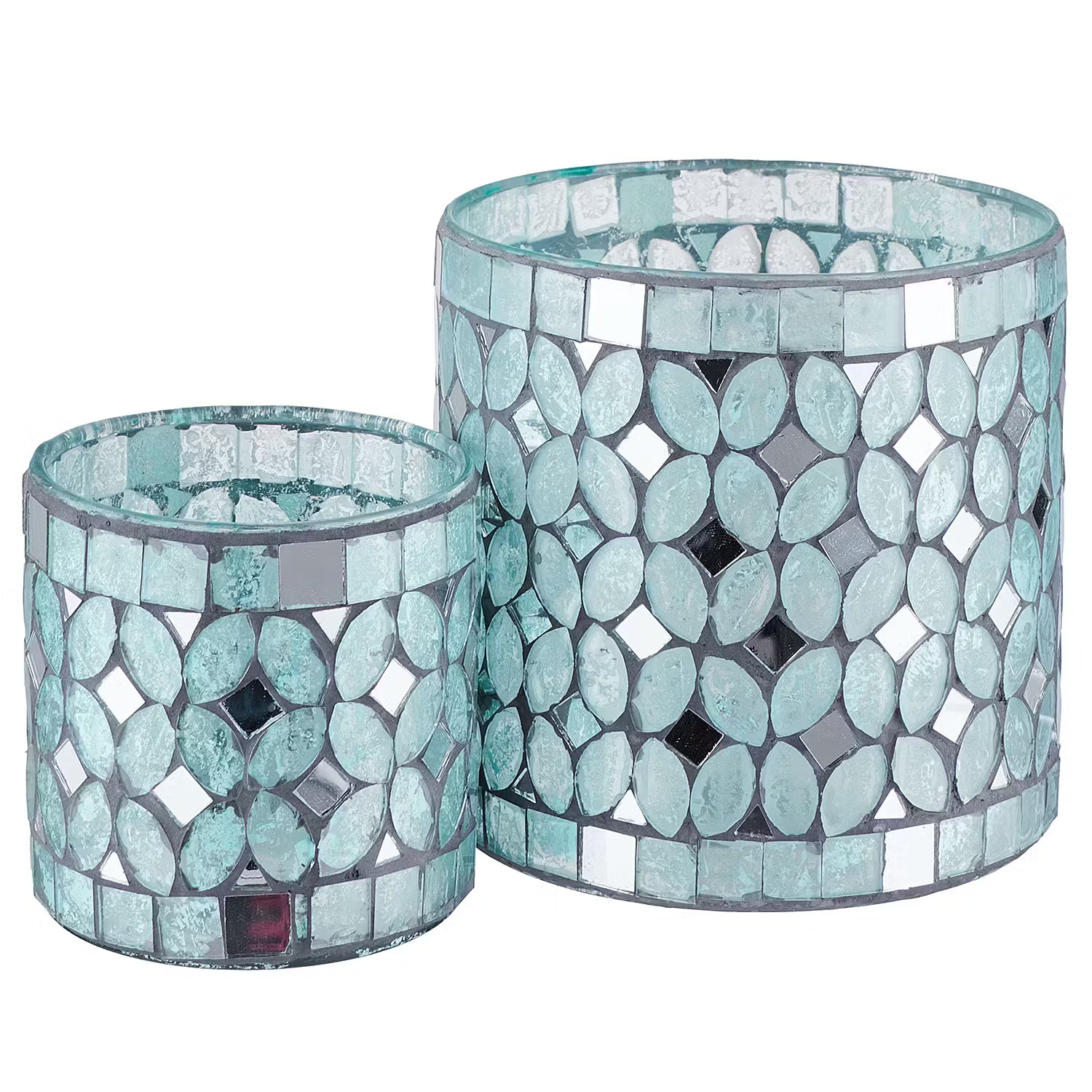 SHIMMER & SHINE Teelichthalter 2er-Set - Glas / Zement - Hellblau