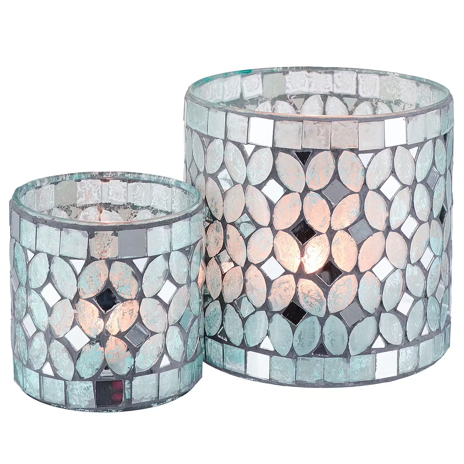 SHIMMER & SHINE Teelichthalter 2er-Set - Glas / Zement - Hellblau