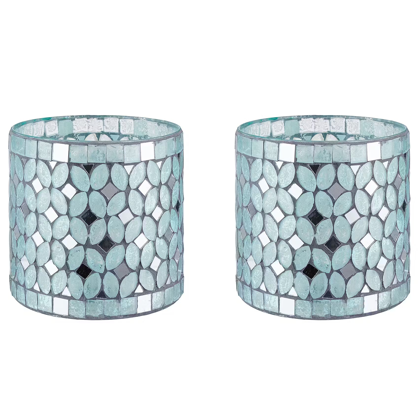 SHIMMER & SHINE Teelichthalter 2er-Set - Glas / Zement - Hellblau