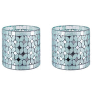 SHIMMER & SHINE Teelichthalter 2er-Set - Glas / Zement - Hellblau