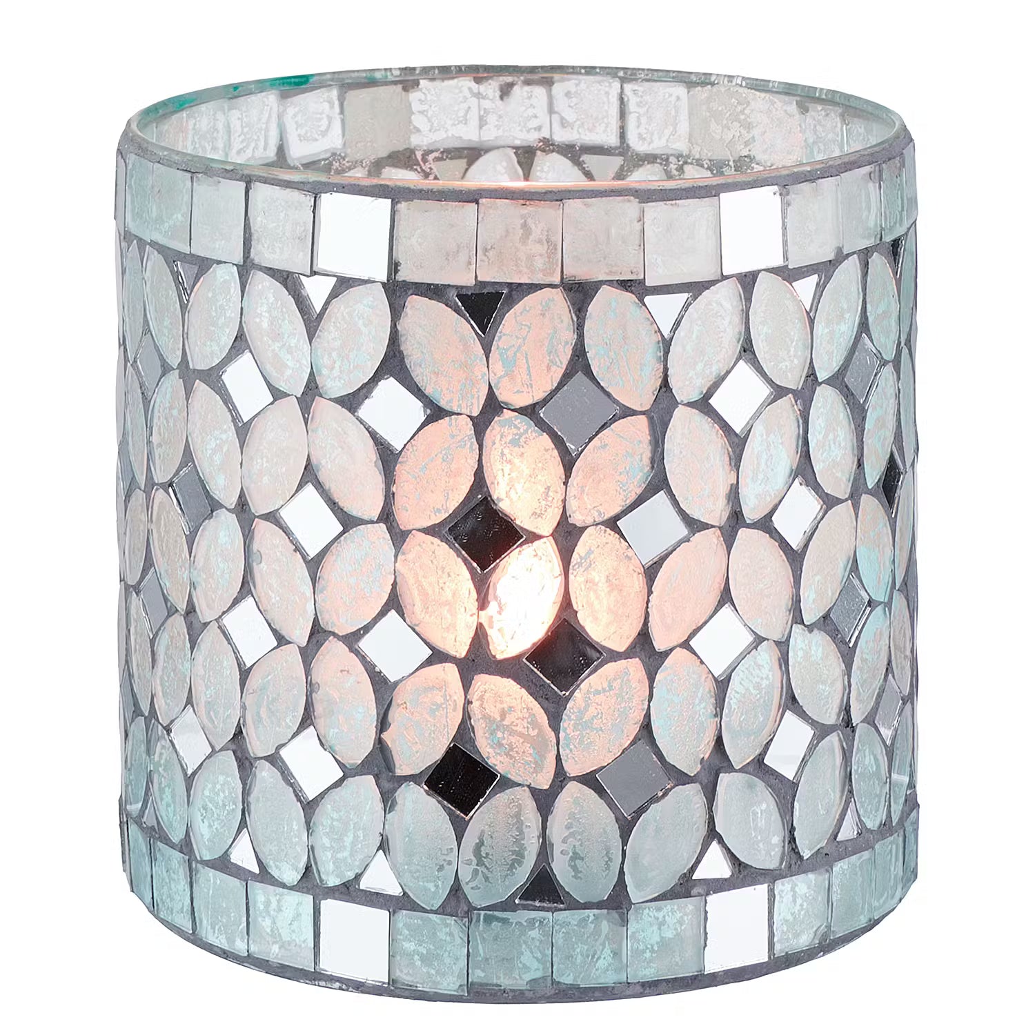 SHIMMER & SHINE Teelichthalter 2er-Set - Glas / Zement - Hellblau