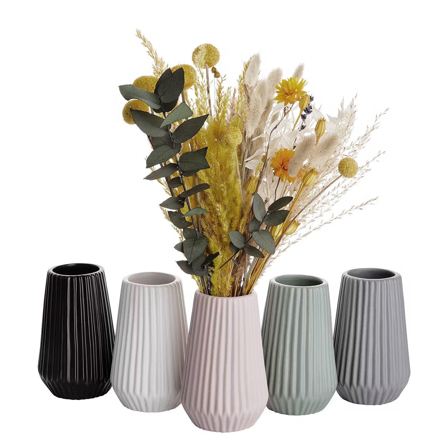 RIFFLE Vase 6er-Set - Steinzeug