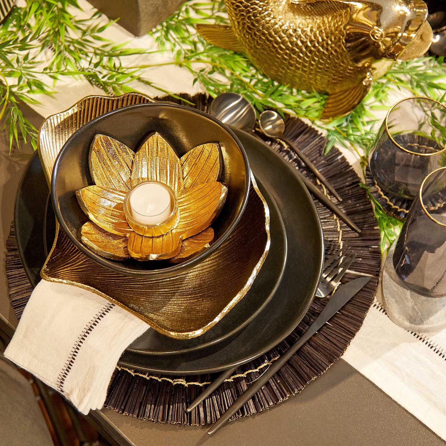 GOLDEN NATURE Teelichthalter 4er-Set - Aluminium - Gold