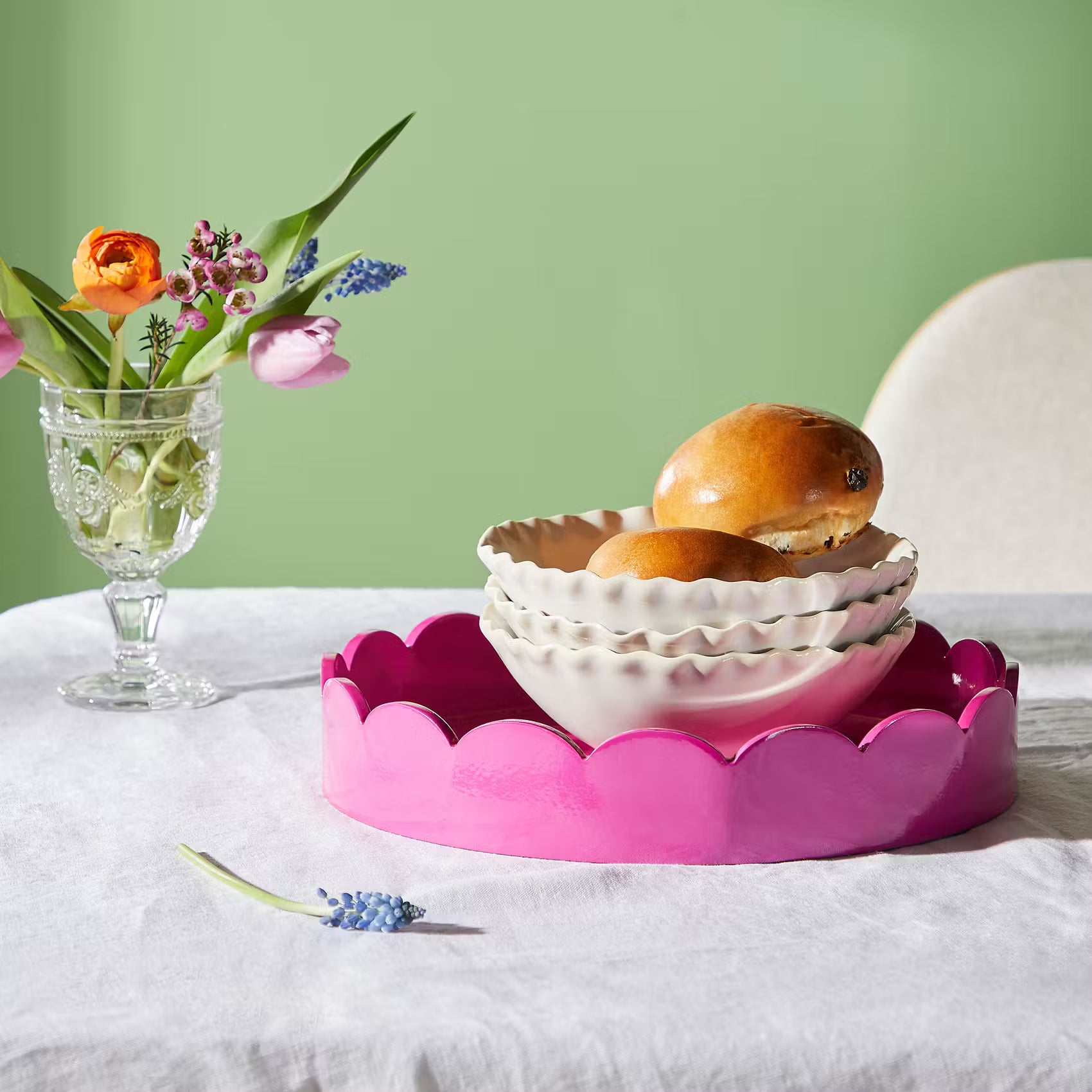 SCALLOP Tablett 2er-Set - MDF - Pink