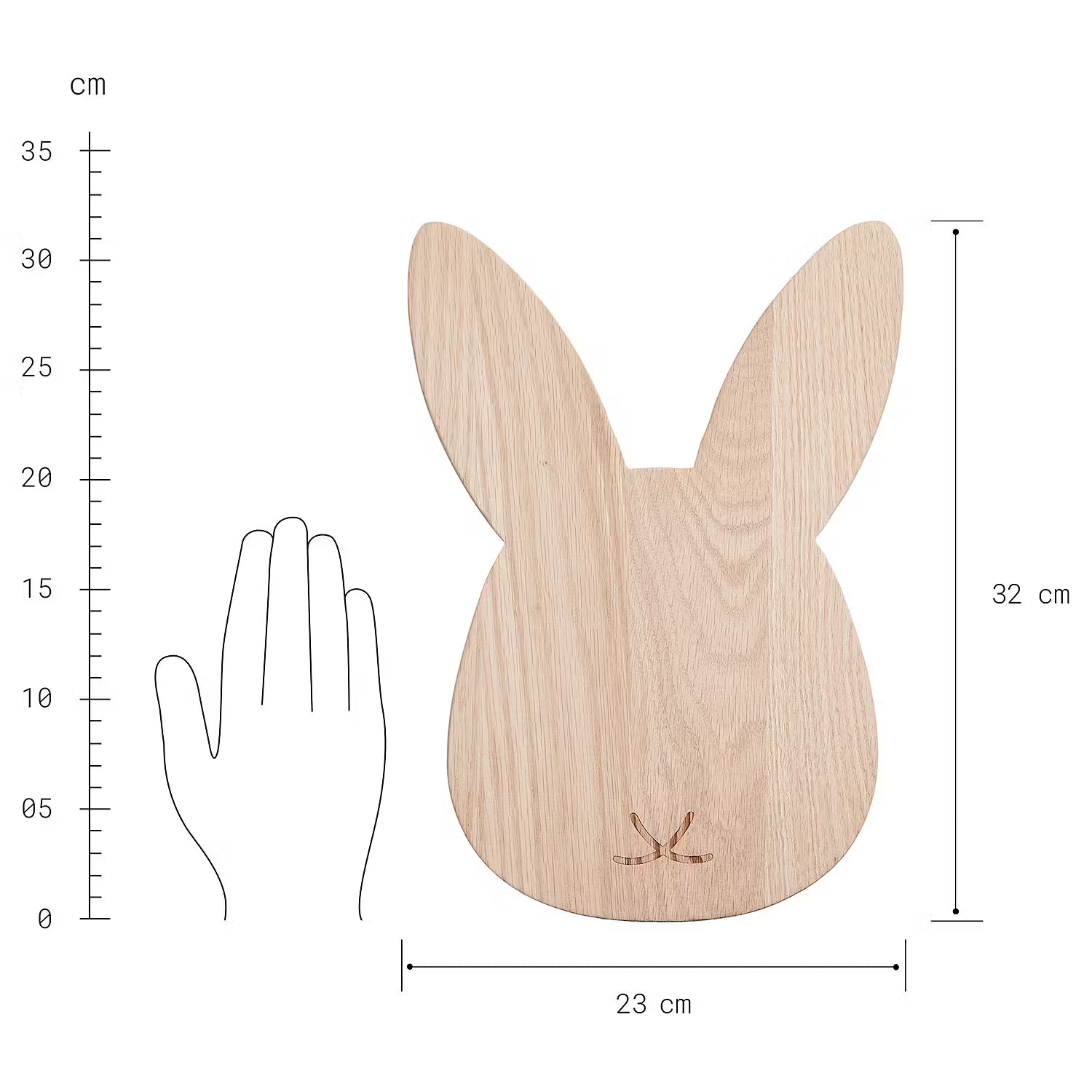 OAK KITCHEN Hase Schneidebrett - Braun - Eiche - 23 x 2 x 32 cm