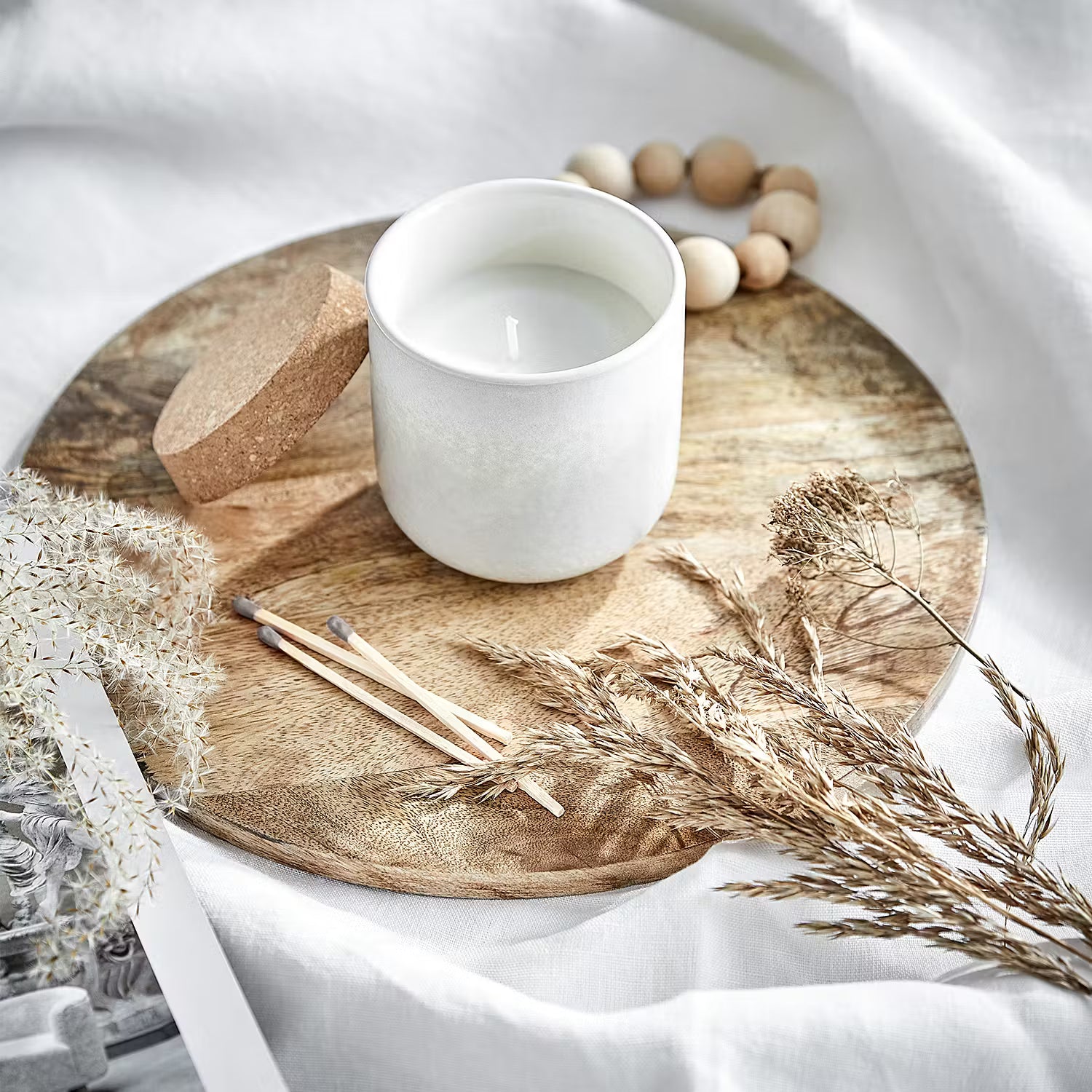 SCENTS OF HOME Duftkerze 4er-Set - Sojawachs / Keramik / Kork - Beige