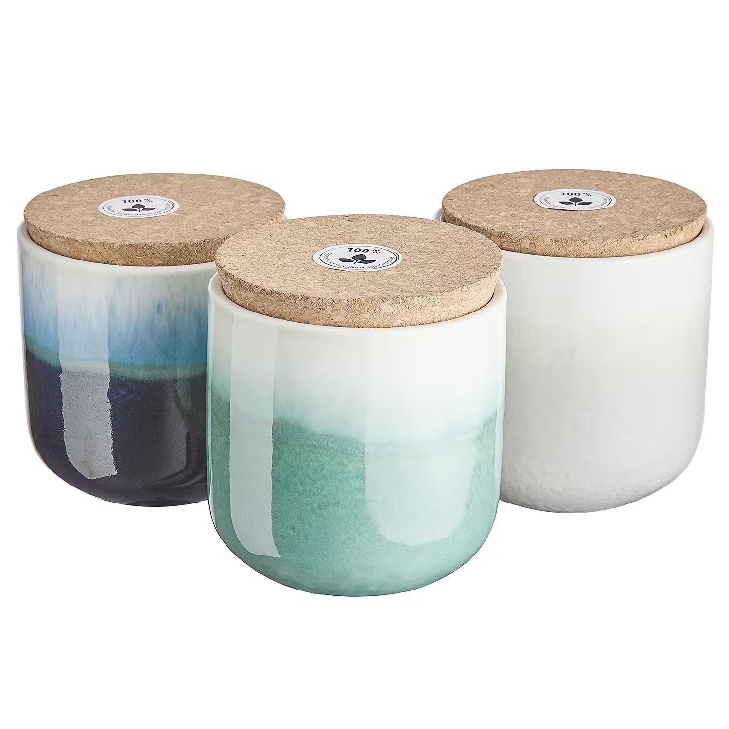 SCENTS OF HOME Duftkerze 4er-Set - Sojawachs / Keramik / Kork - Beige