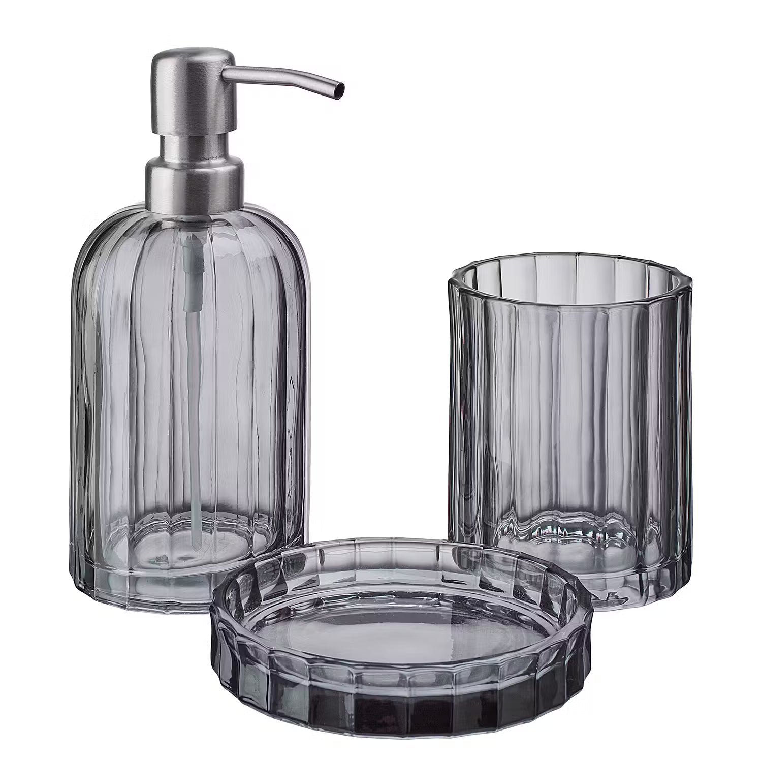 TOCIA Seifenspender 2er-Set - Glas / Edelstahl - Anthrazit