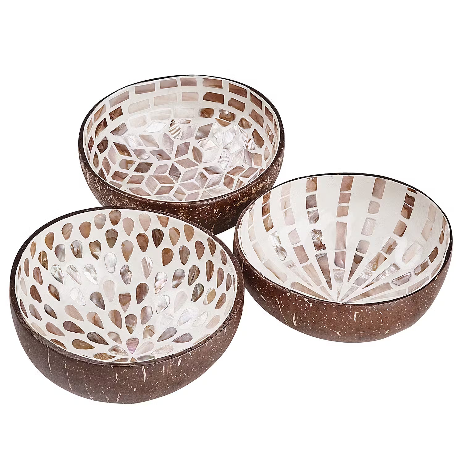 COCONUT Kokosnussschale 6er-Set - Kokos / Perlmutt - Braun / Weiß