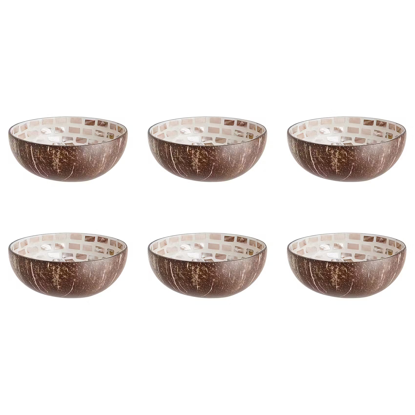 COCONUT Kokosnussschale 6er-Set - Kokos / Perlmutt - Braun / Weiß