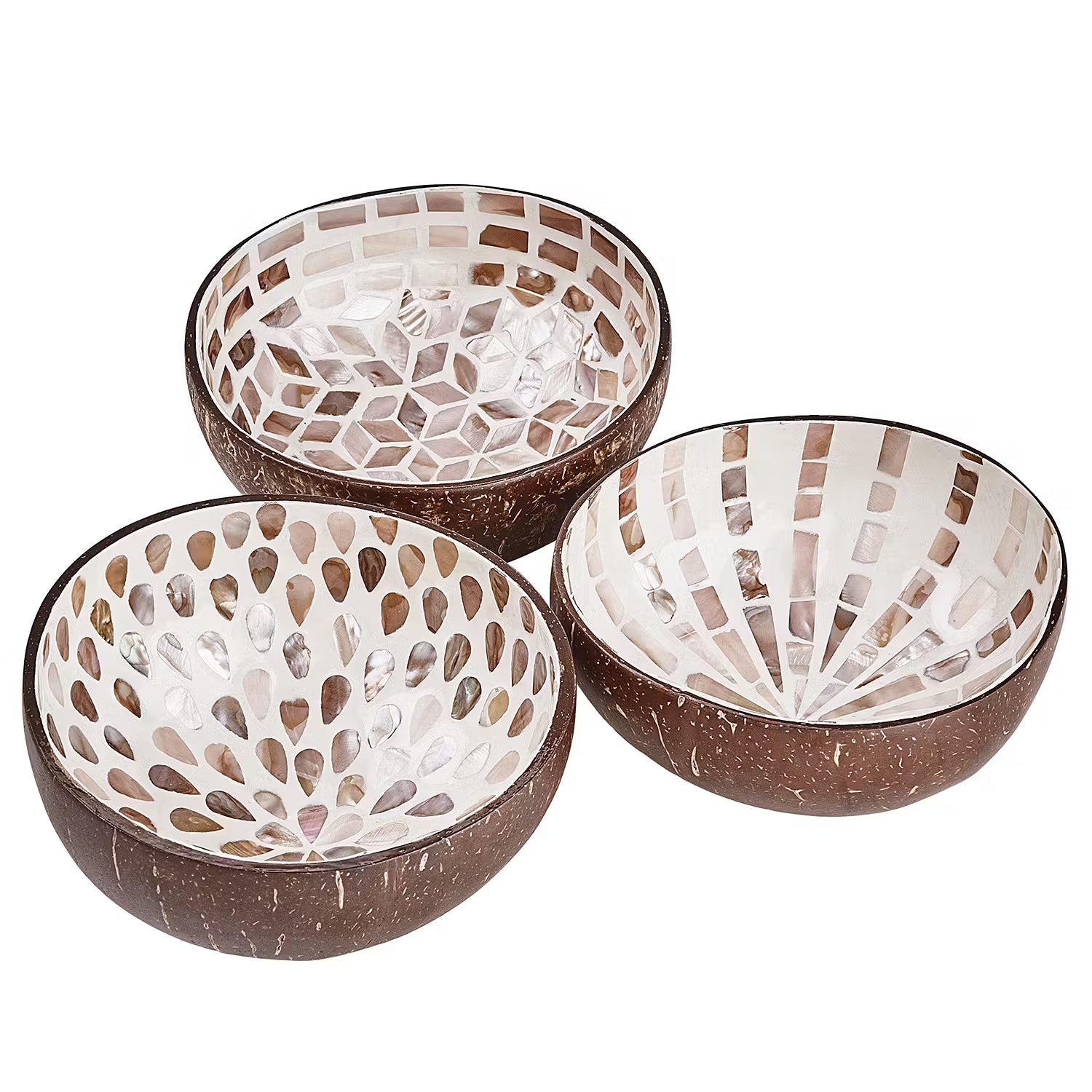 COCONUT Kokosnussschale 6er-Set - Kokos / Perlmutt - Braun / Weiß